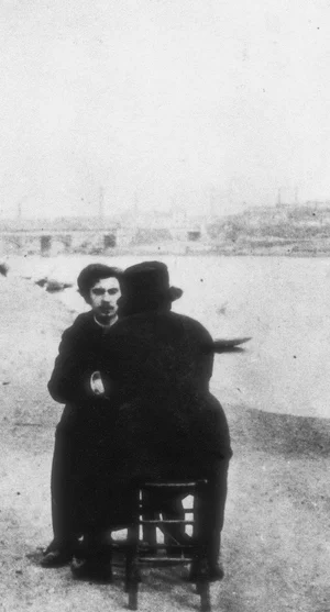 Vincent (op de rug gezien) en Emile Bernard langs de Seine in Asnières, vlakbij Parijs c. 1886